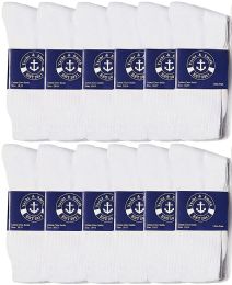 12 Bulk Yacht & Smith Men's Cotton Terry Cushion Athletic White Crew Socks