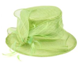 12 Bulk Sinamay Fascinator With Flower & Feather Trim In Green