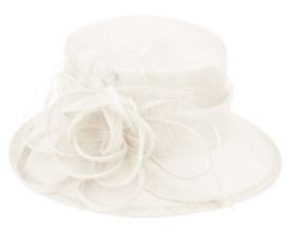 12 Bulk Sinamay Fascinator With Flower & Feather Trim In White