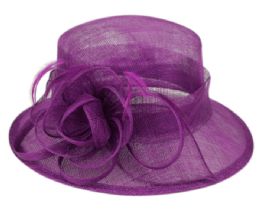 12 Bulk Sinamay Fascinator With Flower & Feather Trim In Lavender