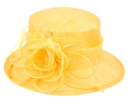 12 Bulk Sinamay Fascinator With Flower & Feather Trim In Yellow