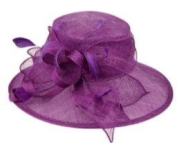 12 Bulk Sinamay Fascinator With Ribbon Flower & Feather Trim In Lavender