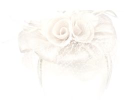 12 Bulk Sinamay Fascinator With Flower And Feather Trim In White