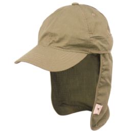 12 Bulk Sun Protection Cotton Ripstop Fishing Cap With Removable Neck Flap In Khaki