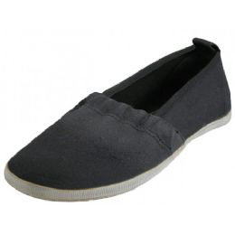 36 Bulk Girls' Elastic Upper Slip On Canvas Shoes In Black