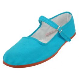 36 Bulk Girl's Classic Cotton Mary Jane Shoes In Turquoise