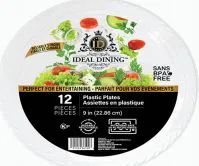 36 Bulk Ideal Dining Plastic Plate 9in White 12CT