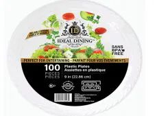 4 Bulk Ideal Dining Plastic Plate 9in White 100CT