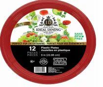 36 Bulk Ideal Dining Plastic Plate 9in Red 12CT
