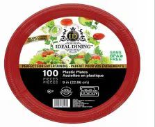 4 Bulk Ideal Dining Plastic Plate 9in Red 100CT