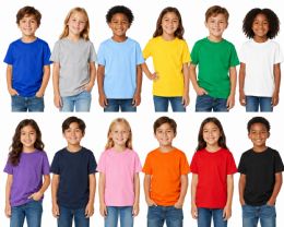 504 Bulk Kids Unisex Cotton Crew Neck T-Shirts, Assorted Sizes And Colors, Ages 4-12