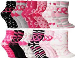 120 Bulk Yacht & Smith Women's Assorted Colored Warm & Cozy Fuzzy Breast Cancer Awareness Socks