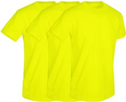 3 Bulk Men's Cotton Short Sleeve T-Shirt Size Xlarge, Neon Yellow