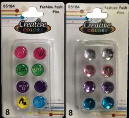 48 Bulk Jumbo Push Pins - 8Ct - Rhinestone / Emoji