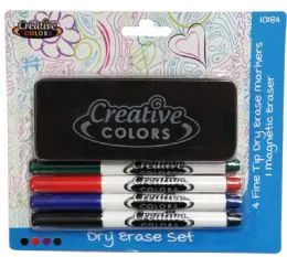 24 Bulk Dry Erase Set 4 Assorted Fine Tip Markers With Magnetic  Eraser