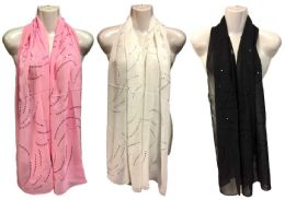 36 Bulk Silk Scarves With Flower Design And Sequins