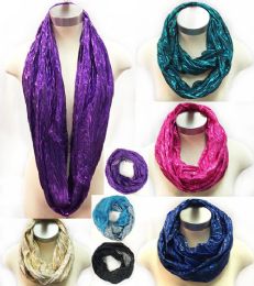 36 Bulk Light Infinity Circle Scarves Shiny Assorted Colors