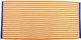 12 Bulk Ultimate Luxurious Velour Beach Towel In Orange With Thin Cabana Stripe