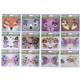 48 Bulk Face Art Everyday 12ast Styles Sequin Decor On 12pc Mdsgstrip Pb/insert Card 24pc Polyinner