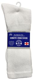 24 Bulk Yacht & Smith Men's King Size Loose Fit NoN-Binding Cotton Diabetic Crew Socks White Size 13-16