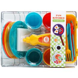 12 Bulk 23pc Pretend Dish Play Set In 12-inch Metal Dish Rack