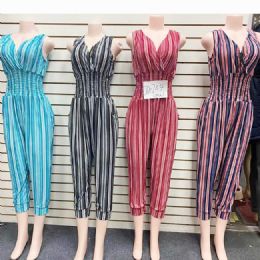 12 Bulk Womens Striped Romper In Assorted Color And Size