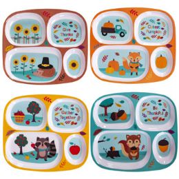 48 Bulk Dinnerware Kids Harvest Melamine 4ast Rectangle Shape Plate/pdq 9.5 X 8.5in 4-Section
