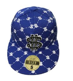 36 Bulk Money Diamond Fitted Hat Flat Bill Cap Size Small In Blue Color