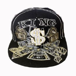 36 Bulk King Money Embroidered Fitted Hat Flat Bill Cap Size Small In Black