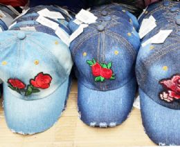 36 Bulk Flower Denim Ball Cap Assorted