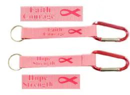 72 Bulk Lanyard Carabiner Keychain Pink Ribbon
