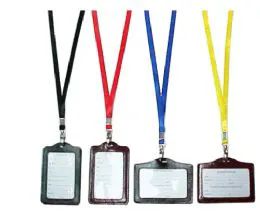 72 Bulk Lanyard With Faux Leather Id Holder