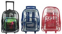 8 Bulk 17" Deluxe Clear Rolling Backpacks