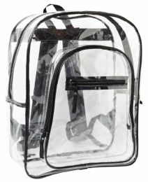 24 Bulk 17" Clear Backpacks W/ Front Zipper Pockets - Black Only