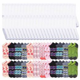 48 Bulk 48 Pairs Total - Mens White Crew Socks Size 10-13 And Womens Low Cut Size 6-8 In Assorted Prints
