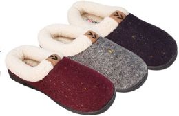 36 Bulk Girl's Knit Clog Slippers W/ Sherpa Trim & Patch Embelishment