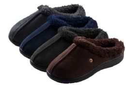 36 Bulk Boy's Suede Clog Slippers W/ Sherpa Trim