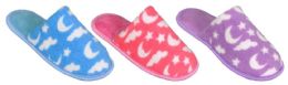 36 Bulk Girl's Terry Cloth Mule Slippers With Night Sky Patterns