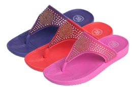 36 Bulk Girl's Flip Flops W/ Rhinestone Embellishments