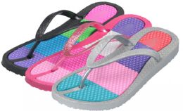 36 Bulk Girl's Flip Flops W/ Multicolor Insoles