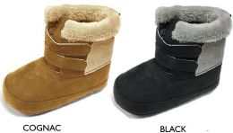 18 Bulk Infant Boy's Microsuede Boot W/ Faux Fur Trim &  Touch Closure Straps