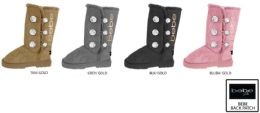 12 Bulk Girl's Winter Boots W/ Rhinestone Buttons & Bebe Lurex Embroidery