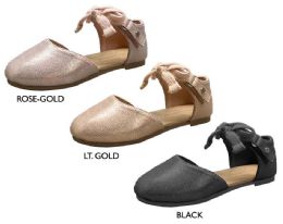 12 Bulk Toddler Girl's Shimmer Flats W/ Bow & Rampage Rivet
