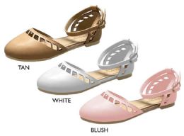 12 Bulk Girl's Flats W/ Cutout & Ankle Strap Details