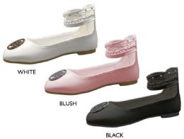 12 Bulk Girl's Patent Leather Flats W/ Braided Detail Ankle Strap & Bebe Medallion