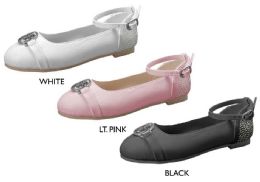 12 Bulk Girl's Ankle Strap Flats W/ Rhinestone Bebe Medallion & Heel