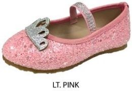 12 Bulk Toddler Girl's Glitter Flats - Pink W/ Elastic Strap