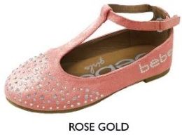 12 Bulk Girl's Shimmer Flats - Rose Gold W/ Rhinestone Design