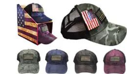 24 Bulk Camo Embroidered American Flag Hat