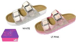 12 Bulk Girl's Arizona Buckle Sandals W/ Holographic Spots & Glitter Sidewall